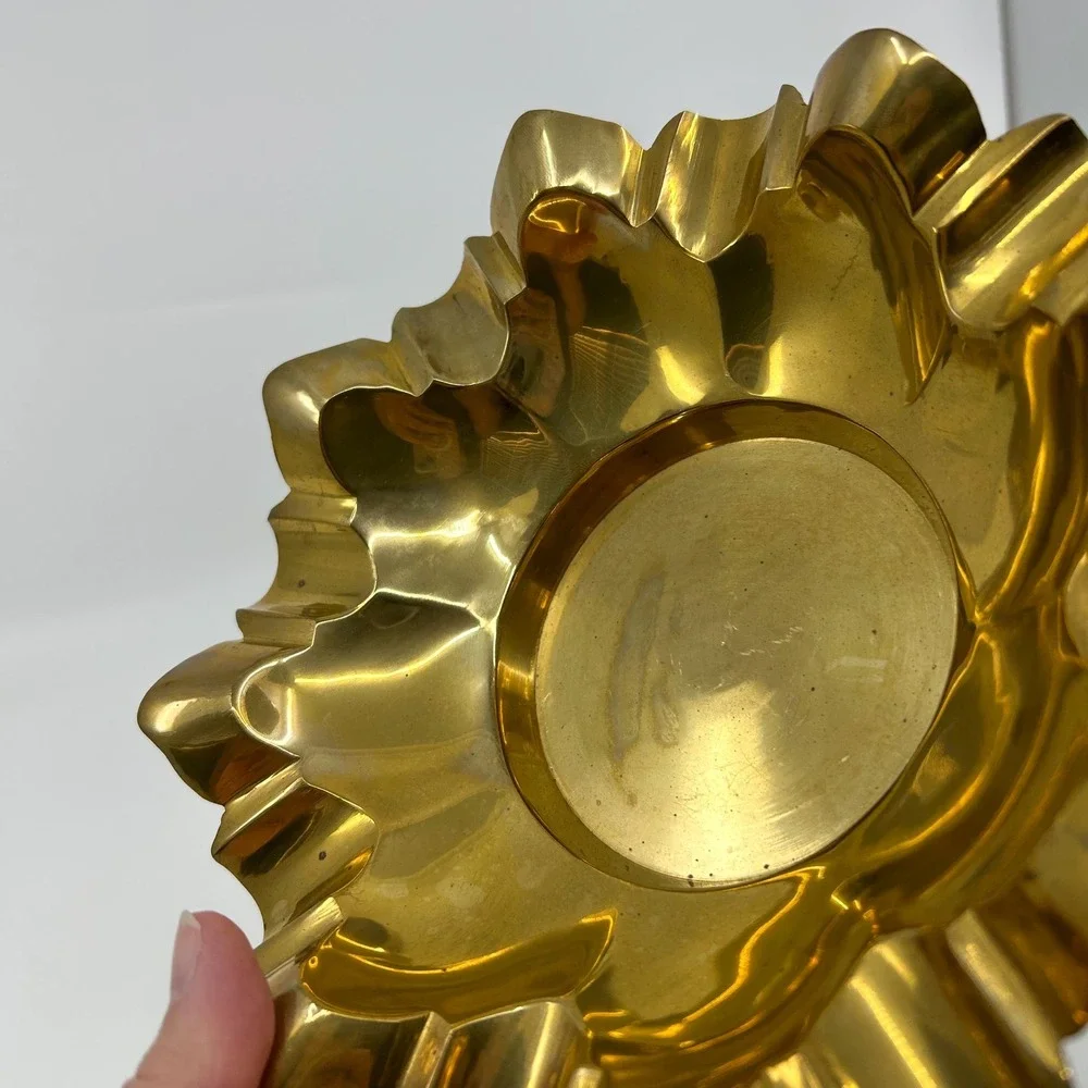 Vintage Brass Gold Tone Cigar Ashtray Mid Century Star Burst Hollywood Regency